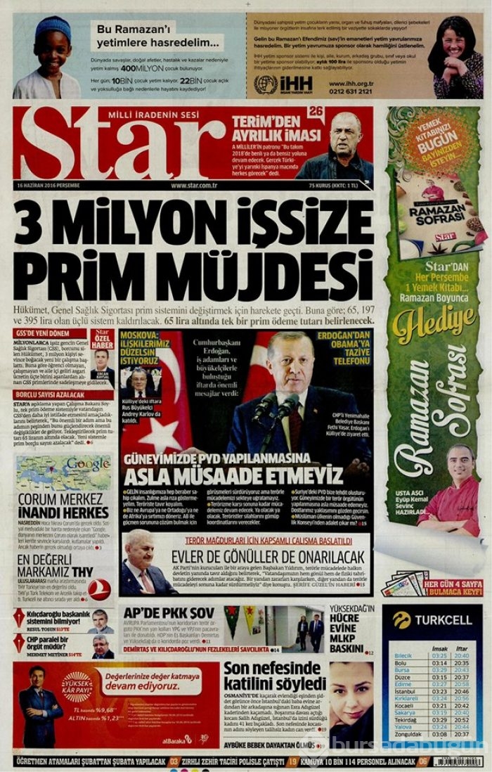 Günün gazete manşetleri - 16 Haziran 2016