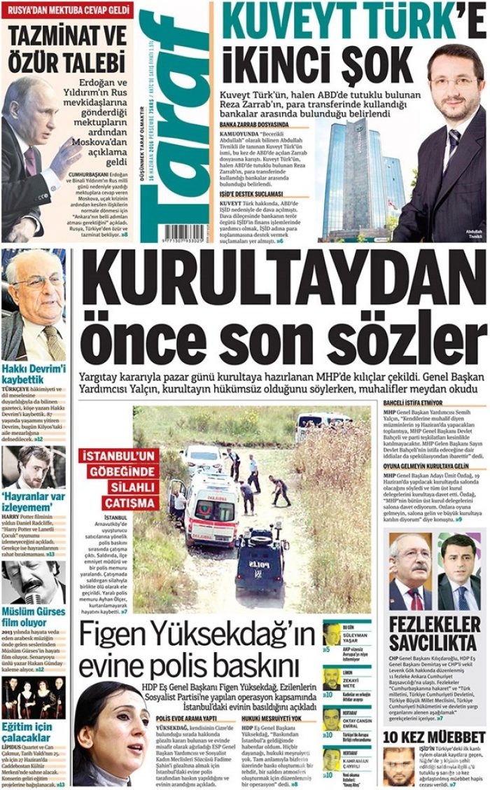 Günün gazete manşetleri - 16 Haziran 2016