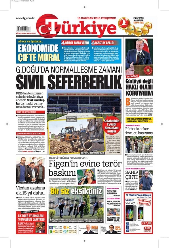 Günün gazete manşetleri - 16 Haziran 2016