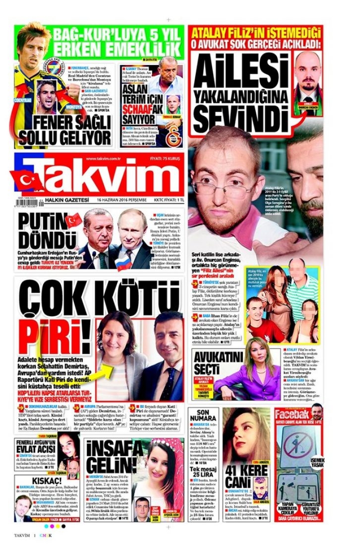 Günün gazete manşetleri - 16 Haziran 2016
