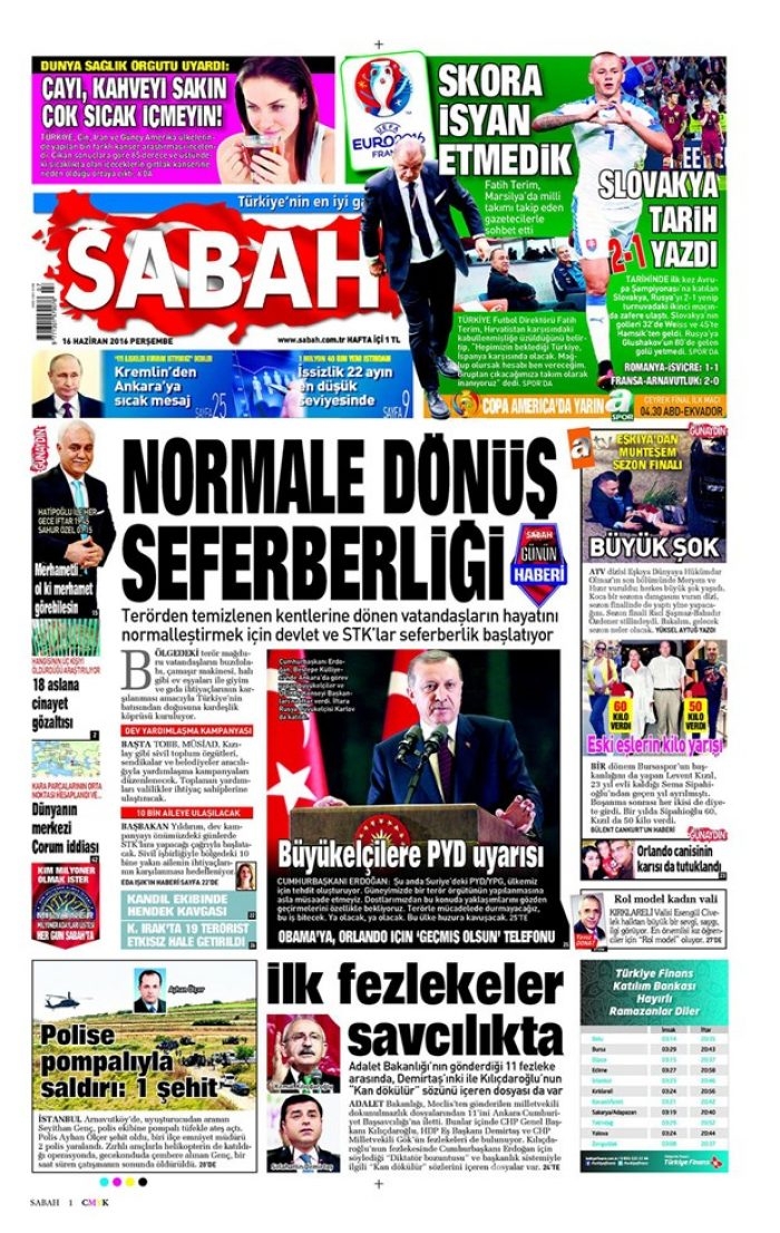 Günün gazete manşetleri - 16 Haziran 2016