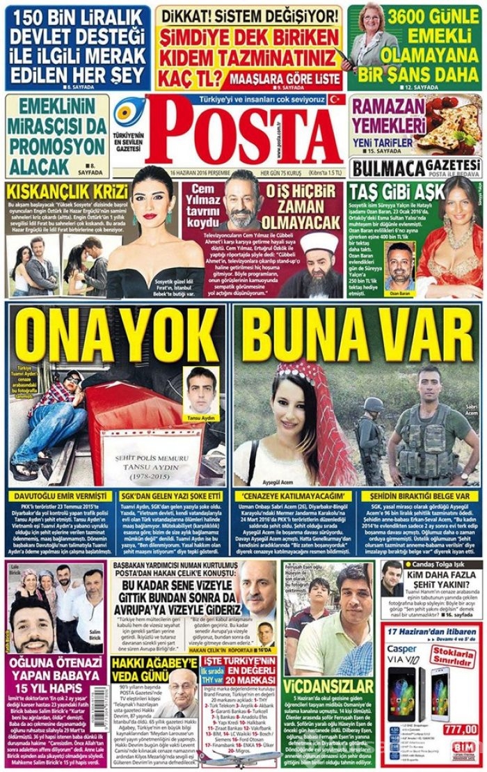 Günün gazete manşetleri - 16 Haziran 2016