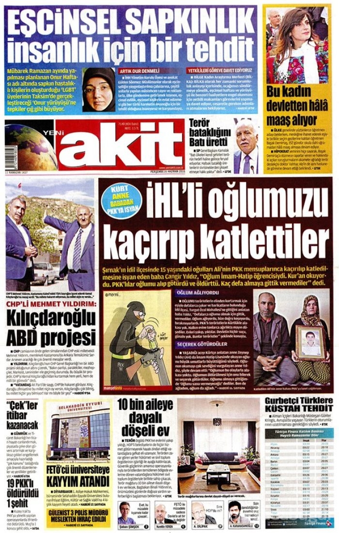 Günün gazete manşetleri - 16 Haziran 2016