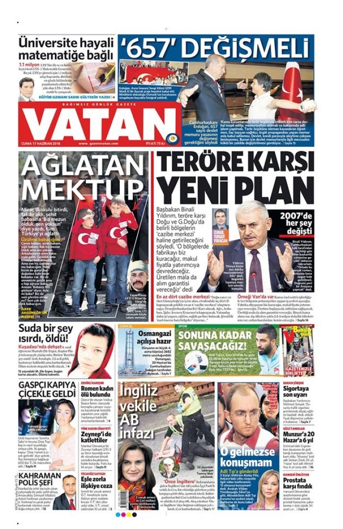 Günün gazete manşetleri - 17 Haziran 2016