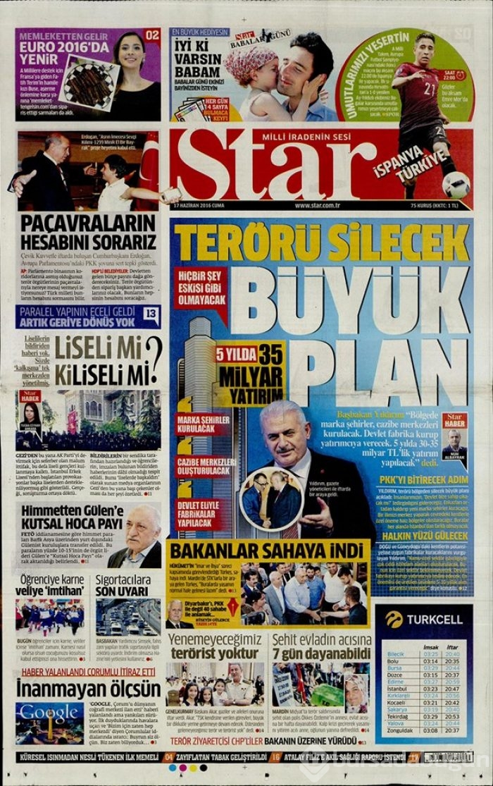 Günün gazete manşetleri - 17 Haziran 2016