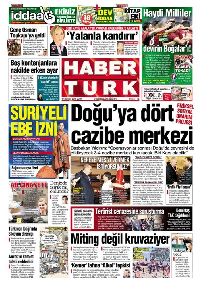 Günün gazete manşetleri - 17 Haziran 2016