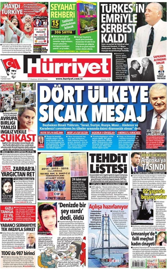 Günün gazete manşetleri - 17 Haziran 2016
