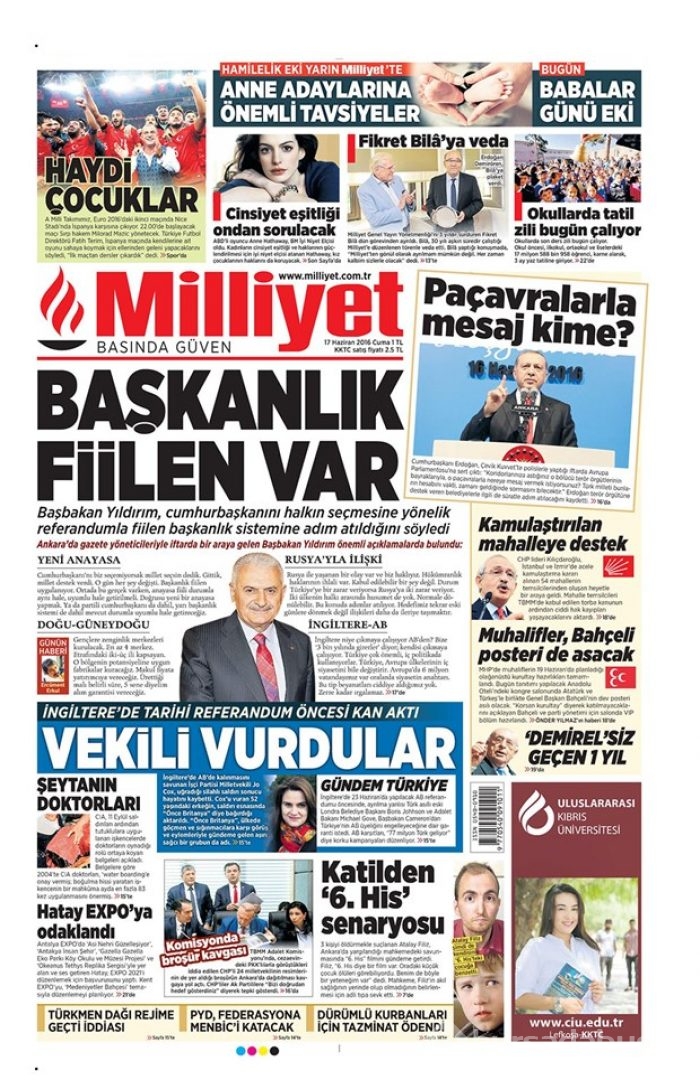 Günün gazete manşetleri - 17 Haziran 2016