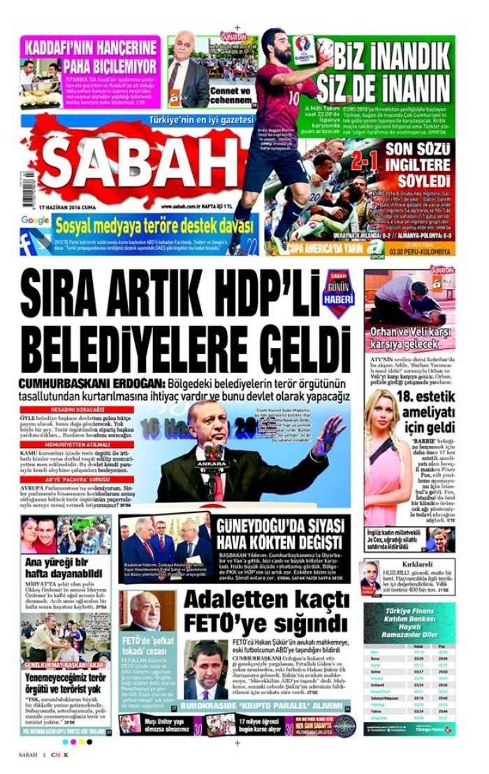 Günün gazete manşetleri - 17 Haziran 2016