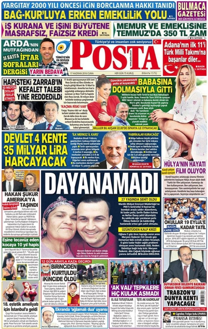 Günün gazete manşetleri - 17 Haziran 2016