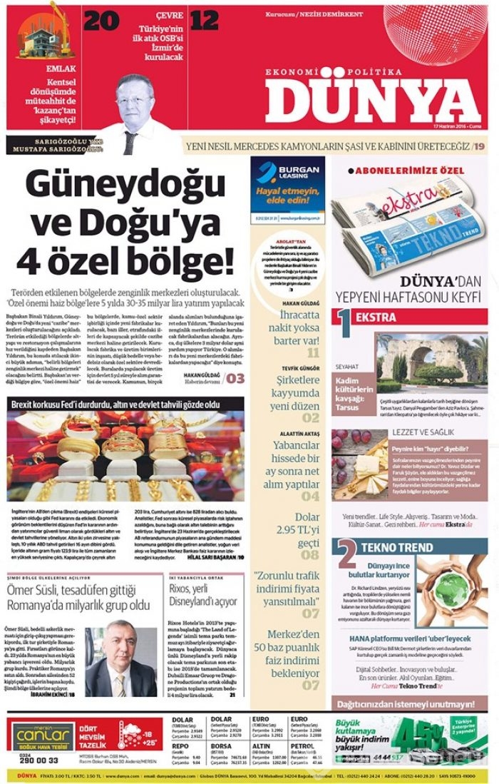 Günün gazete manşetleri - 17 Haziran 2016