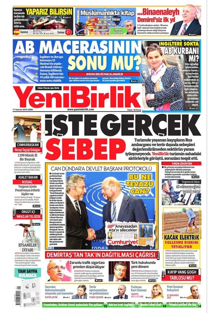 Günün gazete manşetleri - 17 Haziran 2016