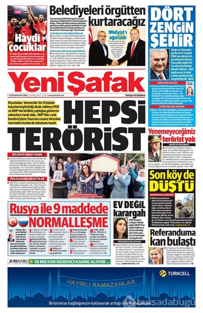 Günün gazete manşetleri - 17 Haziran 2016