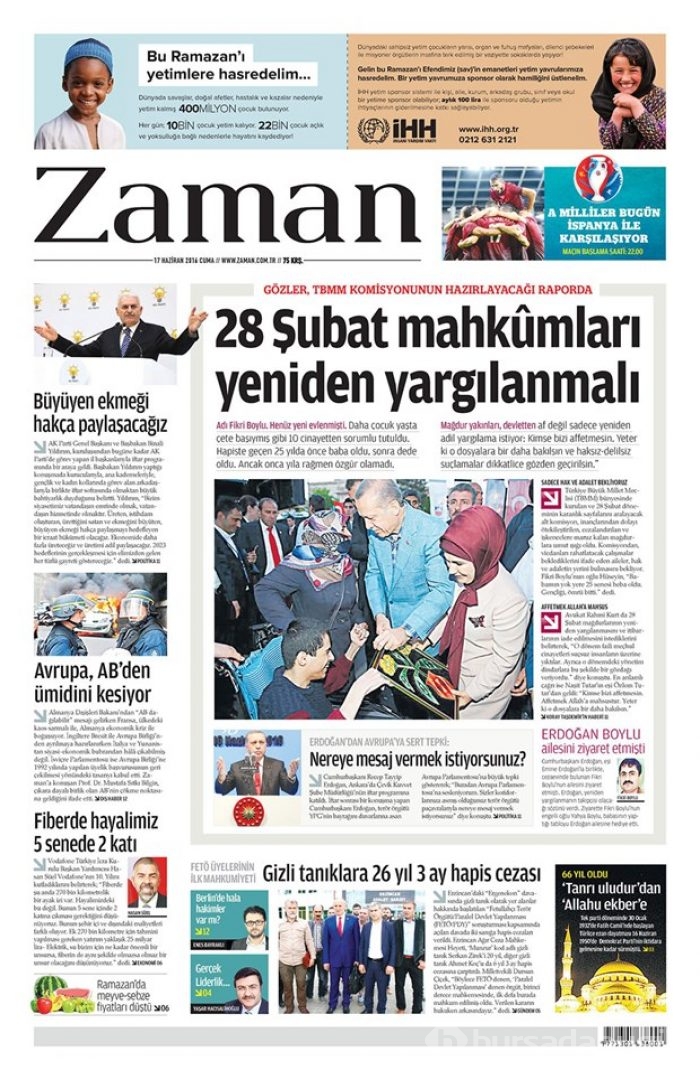 Günün gazete manşetleri - 17 Haziran 2016