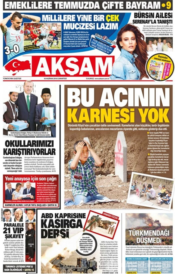 Günün gazete manşetleri - 18 Haziran 2016
