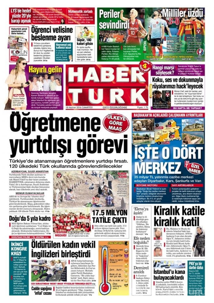 Günün gazete manşetleri - 18 Haziran 2016