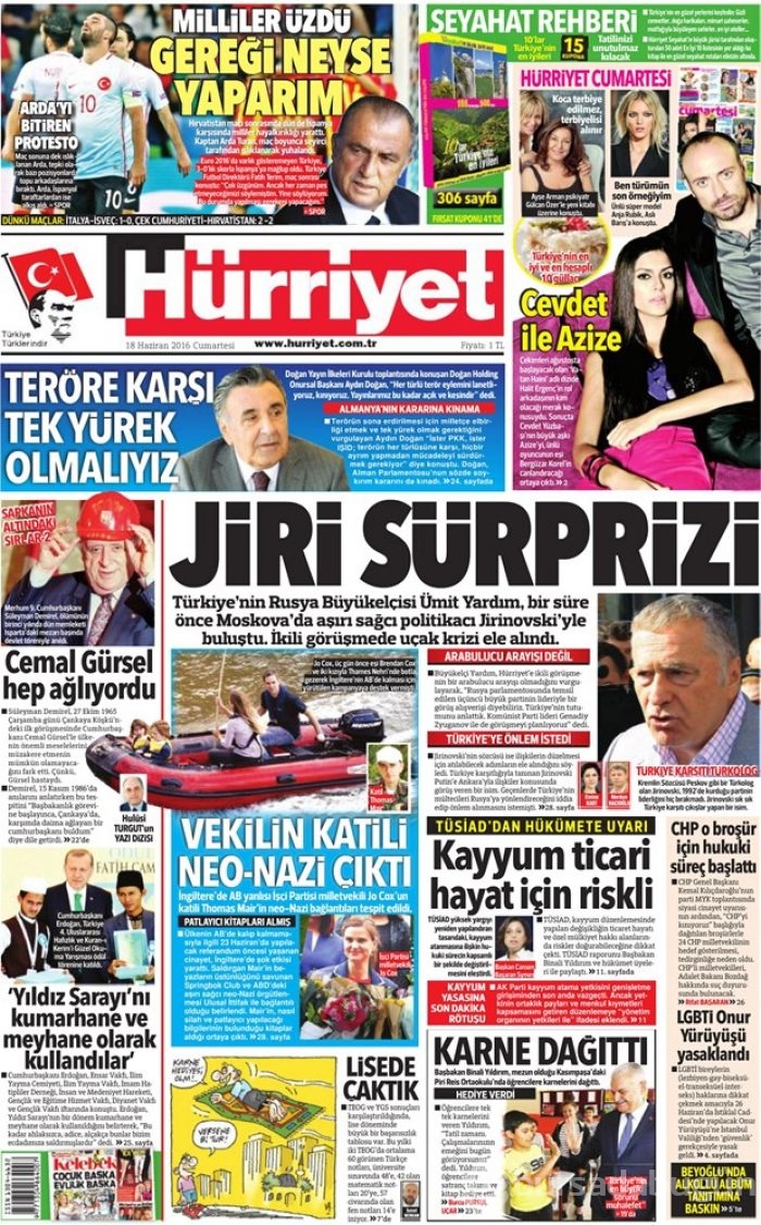 Günün gazete manşetleri - 18 Haziran 2016