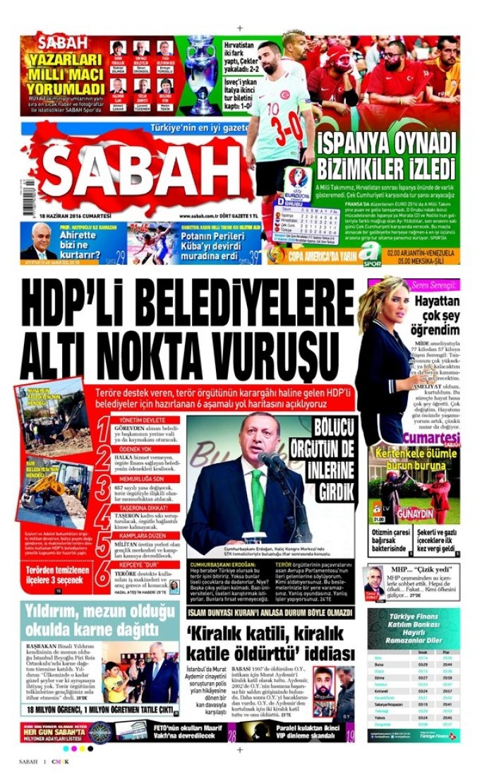 Günün gazete manşetleri - 18 Haziran 2016