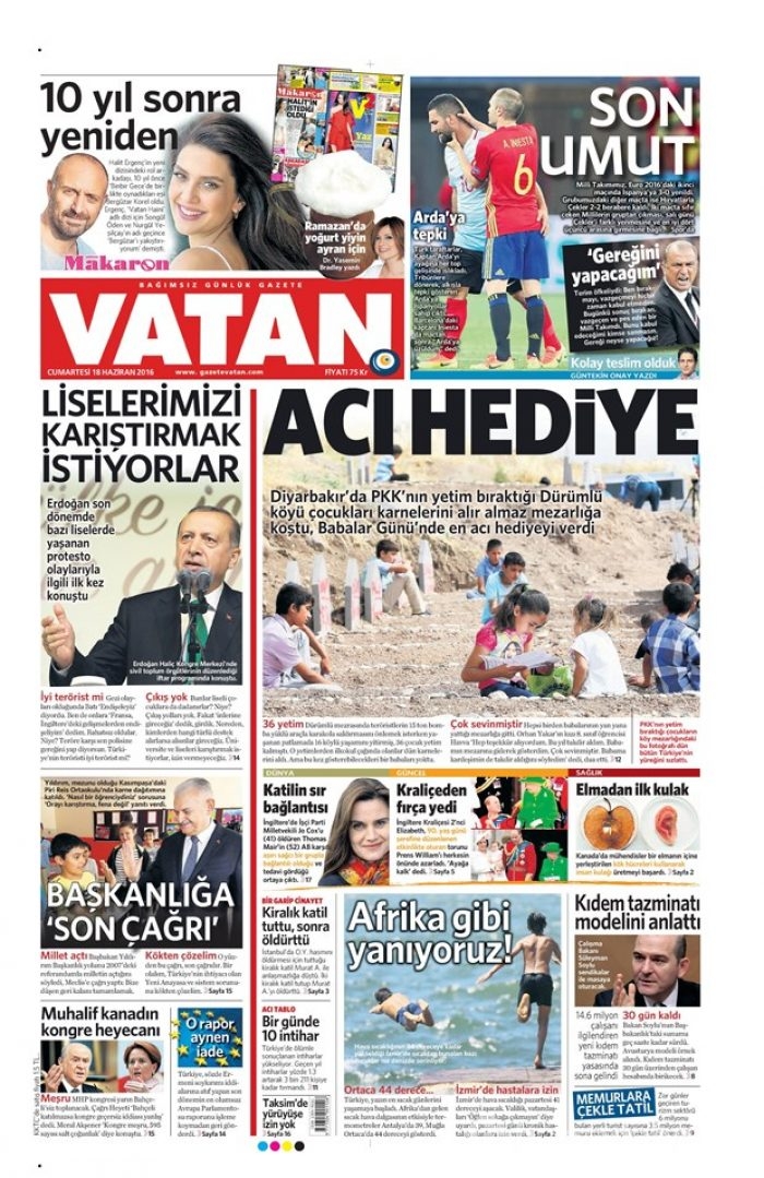 Günün gazete manşetleri - 18 Haziran 2016
