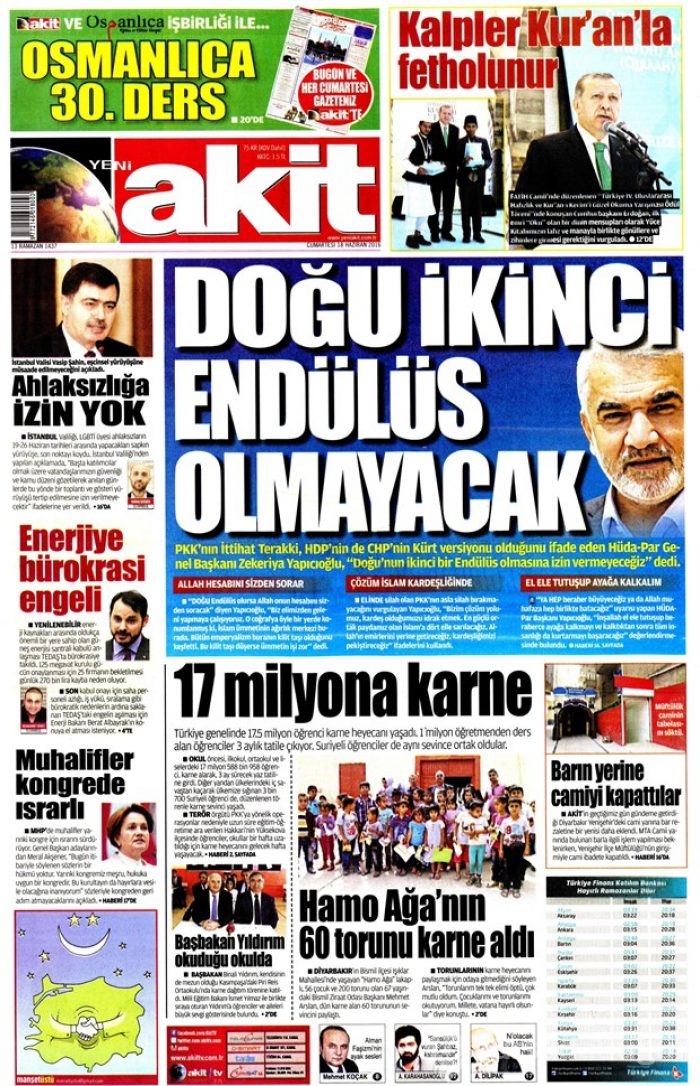 Günün gazete manşetleri - 18 Haziran 2016