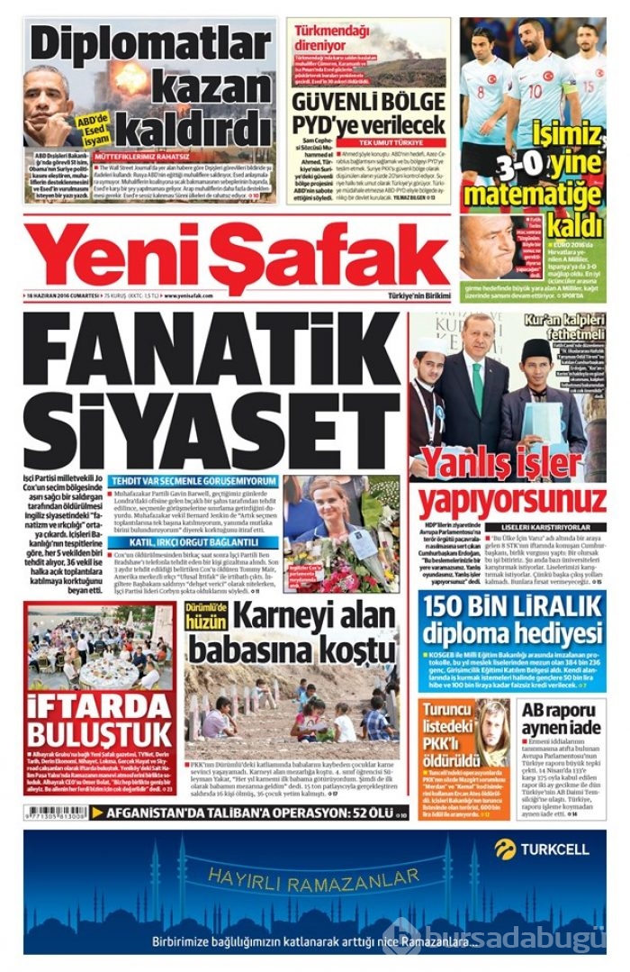 Günün gazete manşetleri - 18 Haziran 2016