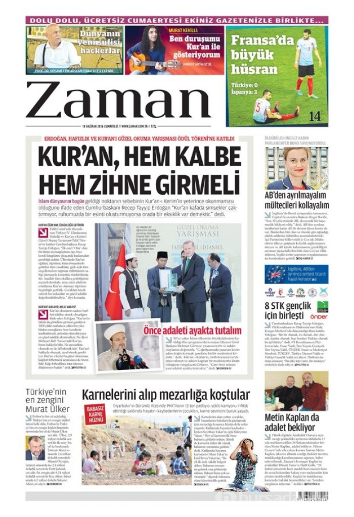 Günün gazete manşetleri - 18 Haziran 2016