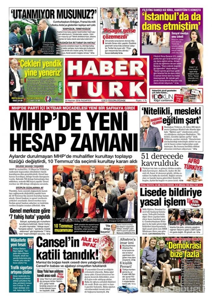 Günün gazete manşetleri - 20 Haziran 2016