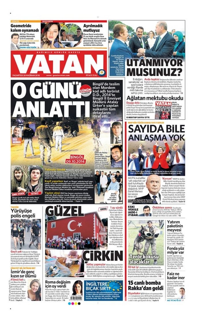 Günün gazete manşetleri - 20 Haziran 2016