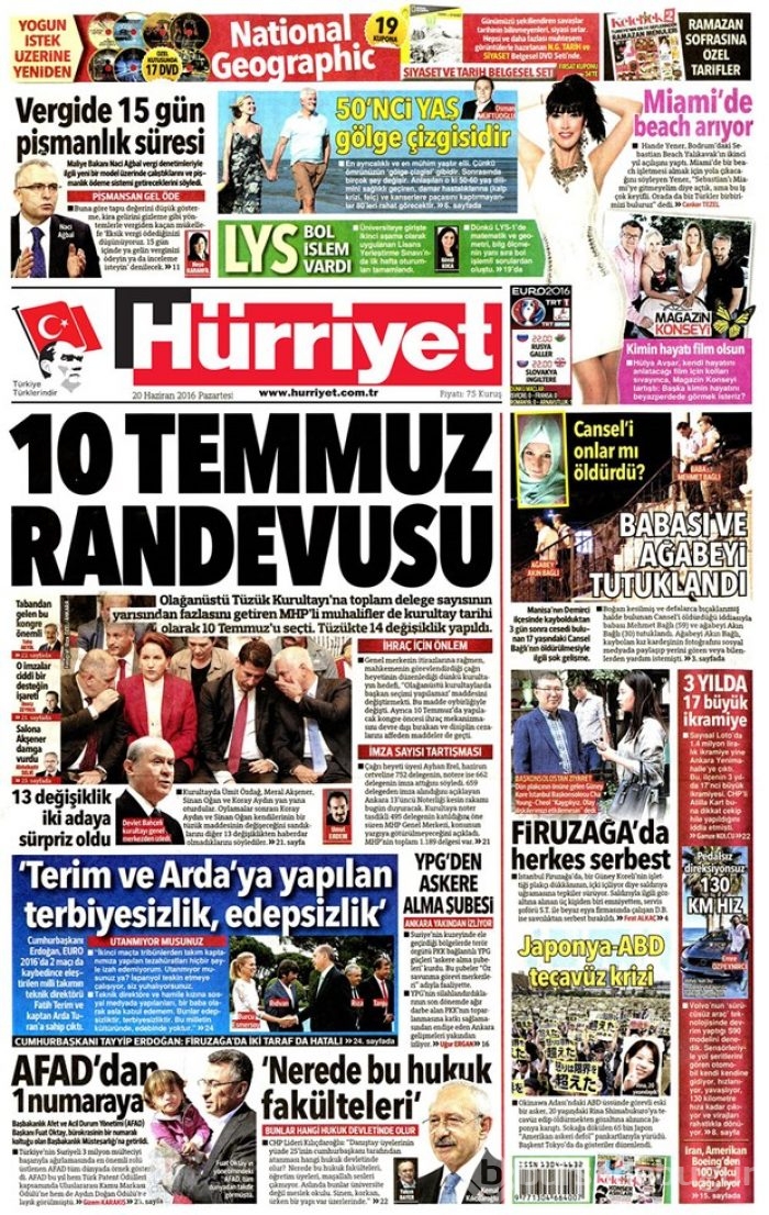 Günün gazete manşetleri - 20 Haziran 2016