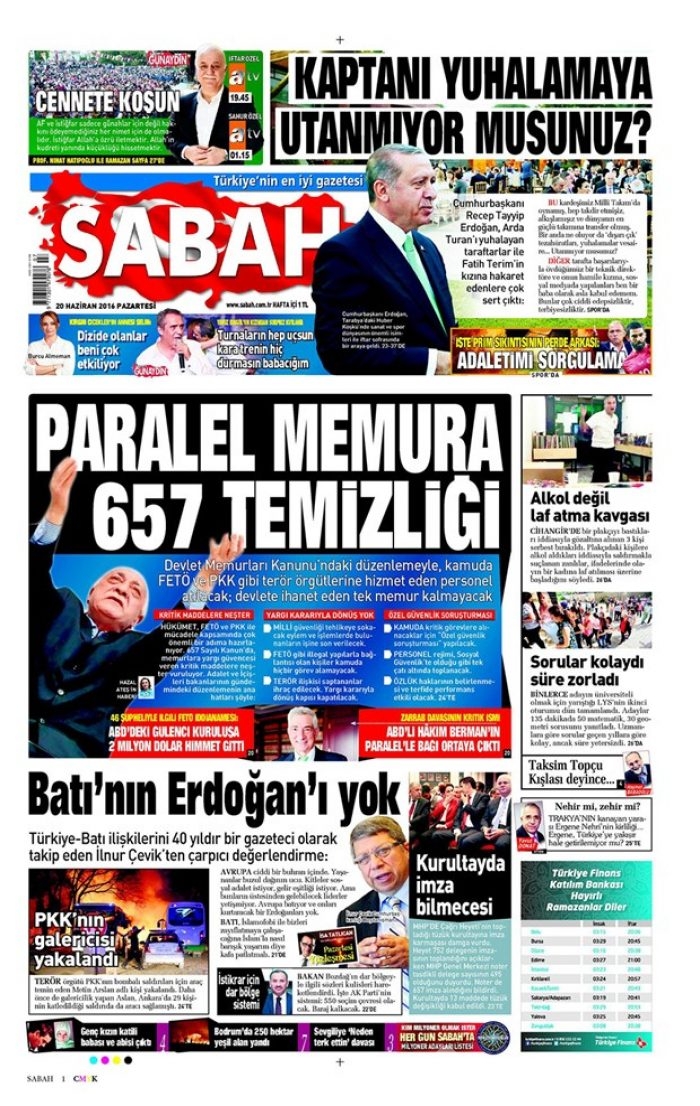 Günün gazete manşetleri - 20 Haziran 2016
