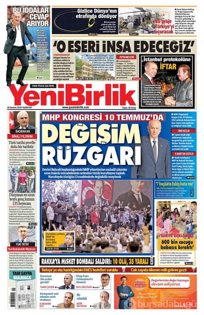 Günün gazete manşetleri - 20 Haziran 2016