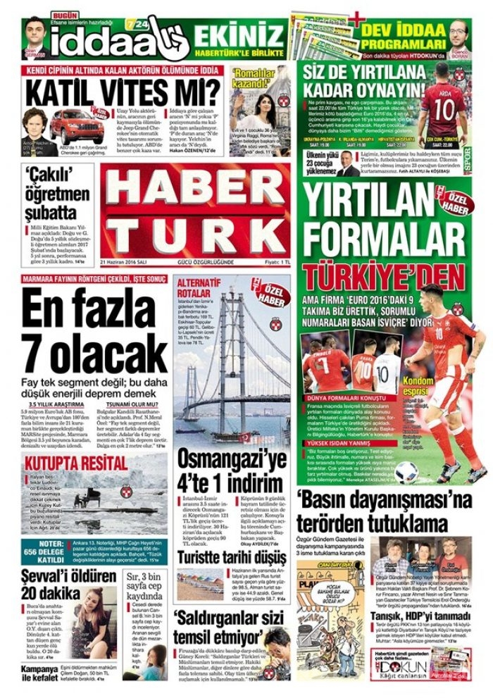 Günün gazete manşetleri - 21 Haziran 2016