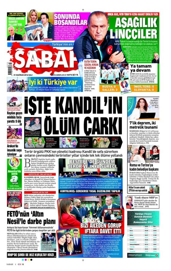 Günün gazete manşetleri - 21 Haziran 2016