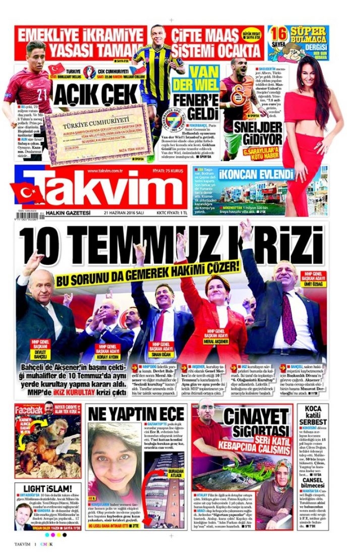 Günün gazete manşetleri - 21 Haziran 2016