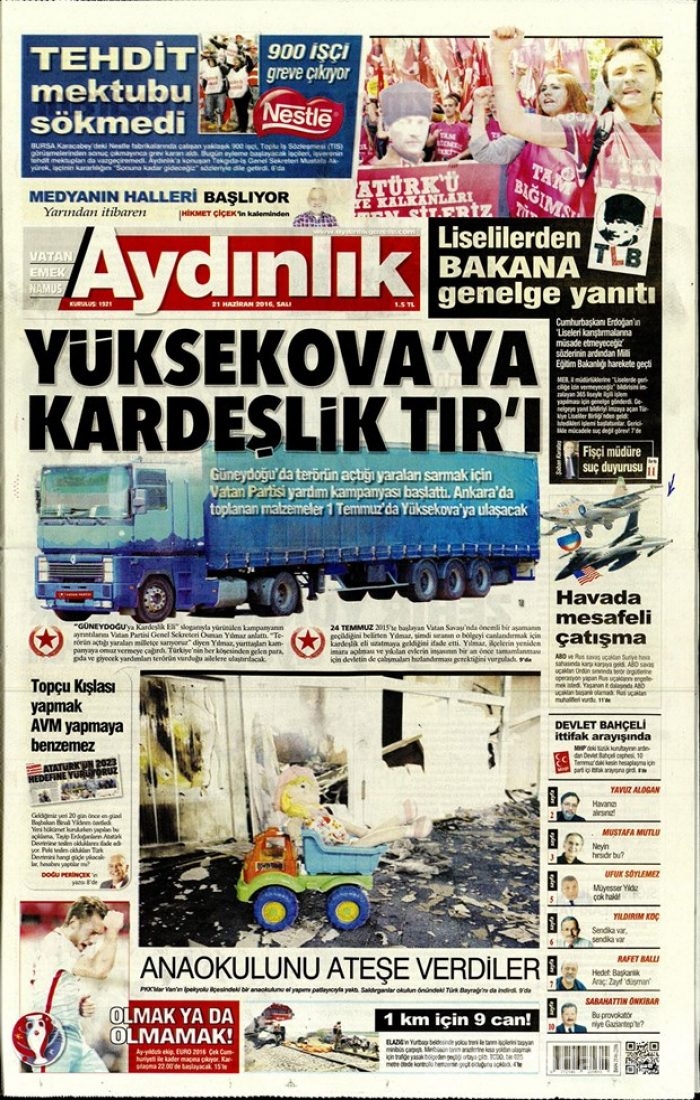 Günün gazete manşetleri - 21 Haziran 2016