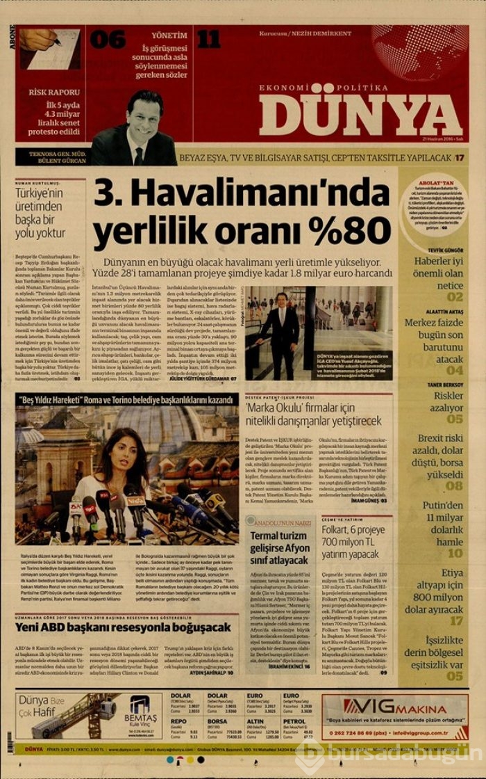 Günün gazete manşetleri - 21 Haziran 2016