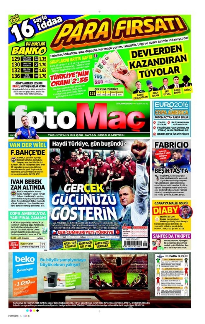 Günün gazete manşetleri - 21 Haziran 2016