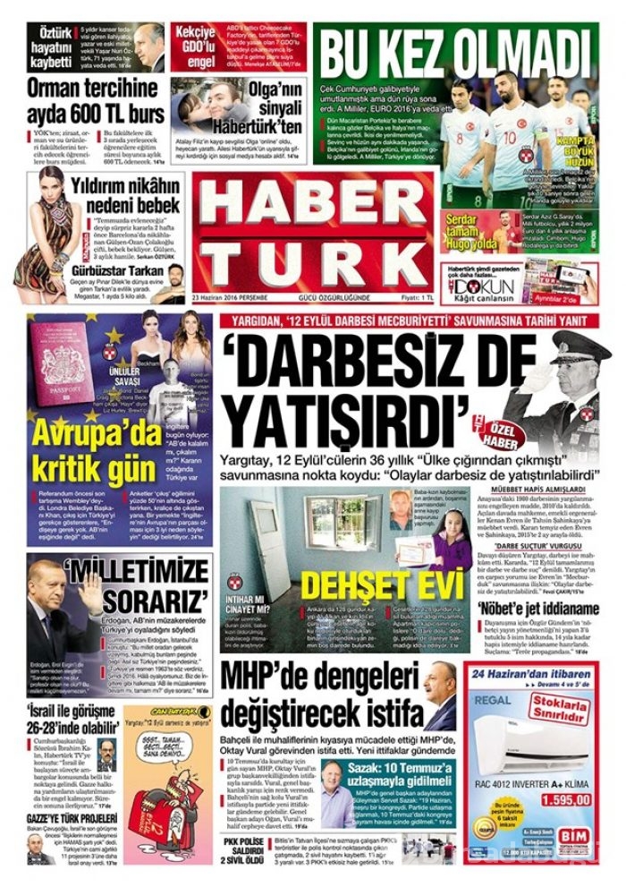 Günün gazete manşetleri - 23 Haziran 2016