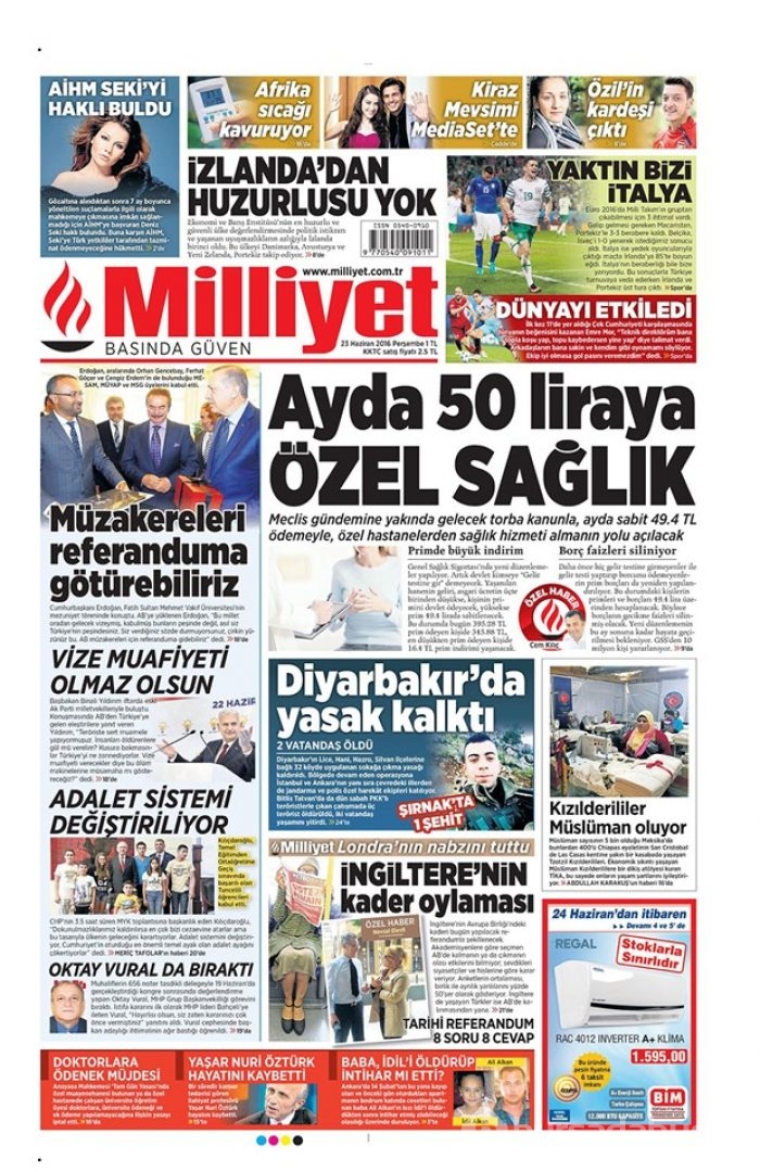 Günün gazete manşetleri - 23 Haziran 2016
