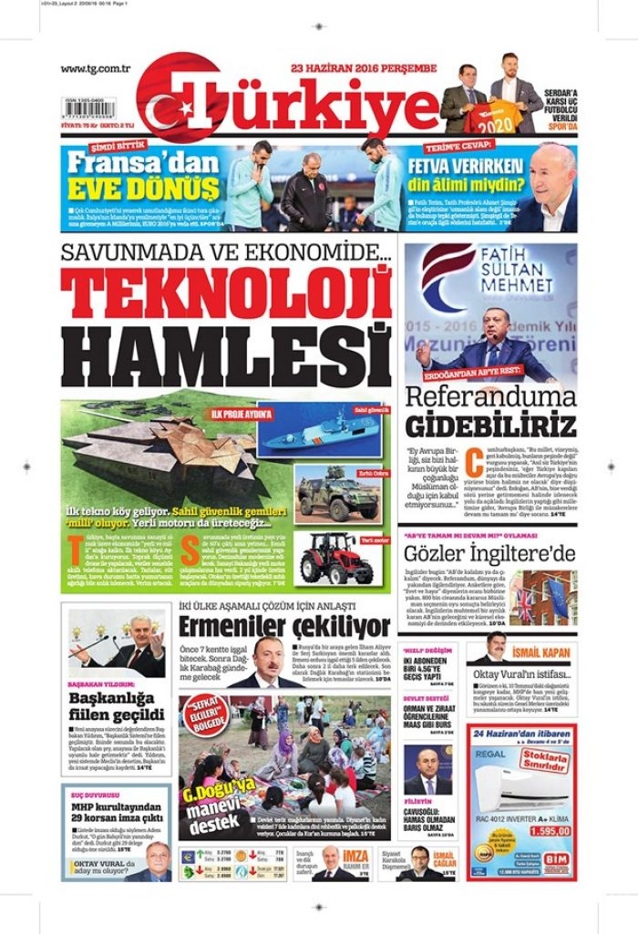 Günün gazete manşetleri - 23 Haziran 2016