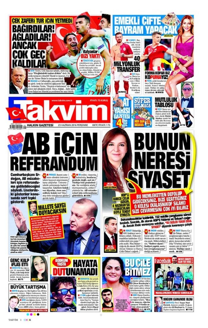 Günün gazete manşetleri - 23 Haziran 2016