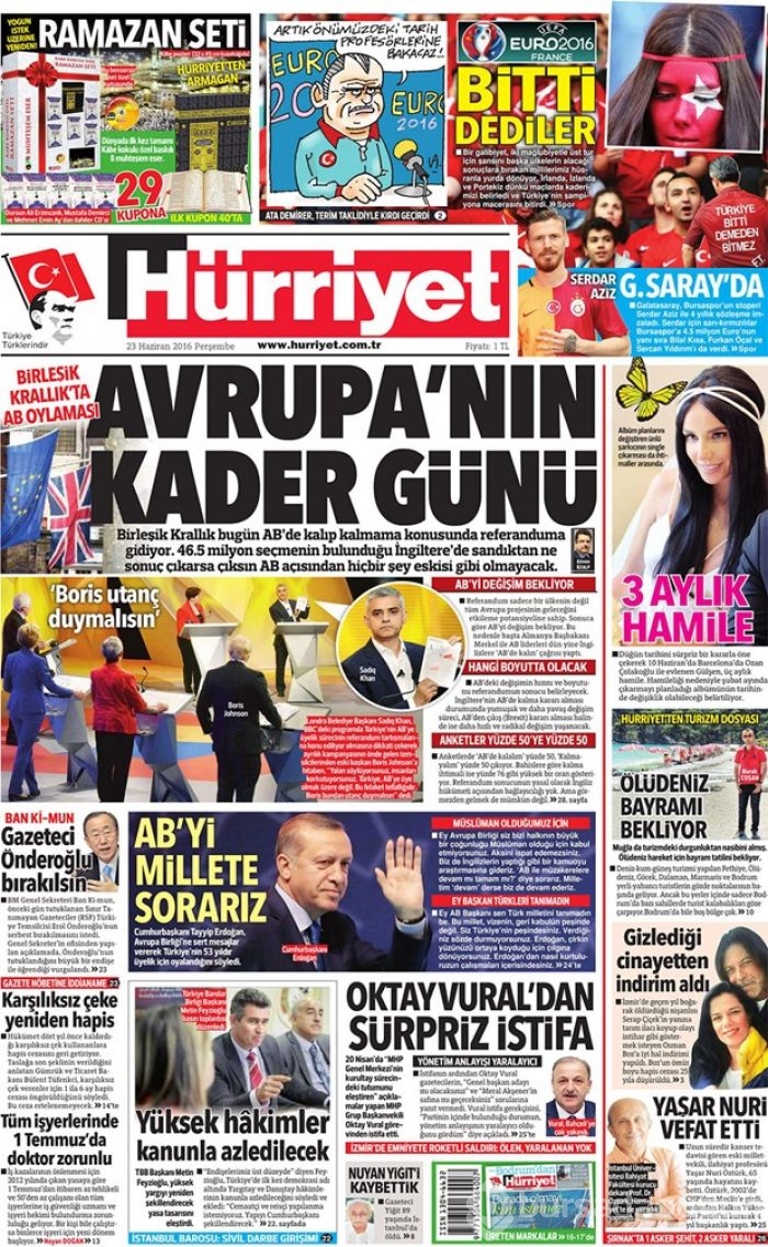 Günün gazete manşetleri - 23 Haziran 2016