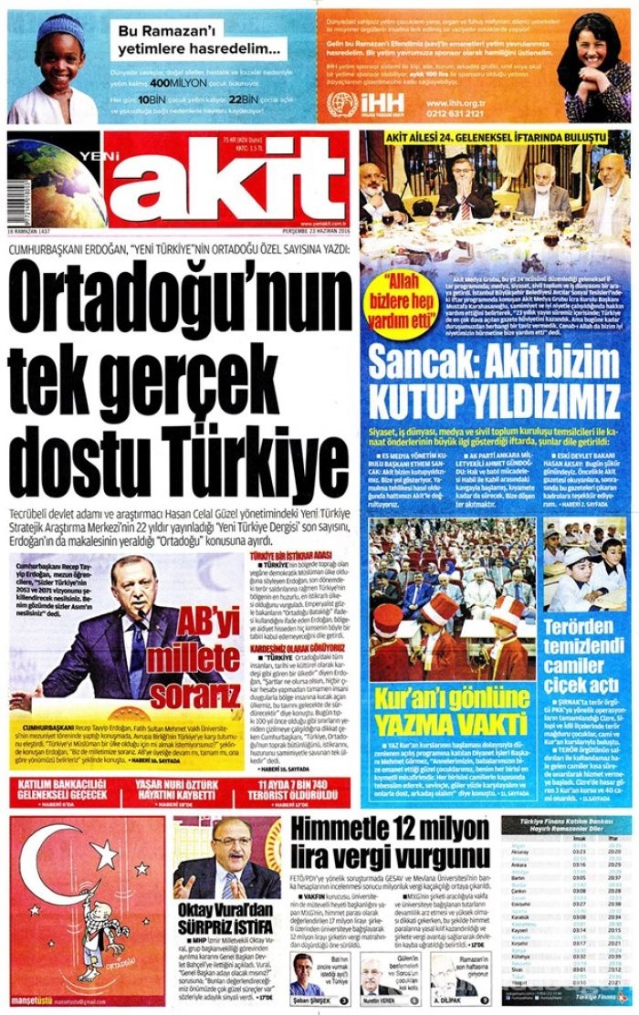 Günün gazete manşetleri - 23 Haziran 2016