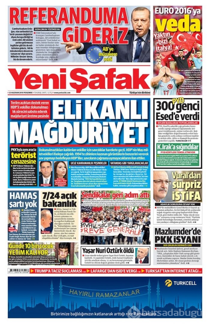 Günün gazete manşetleri - 23 Haziran 2016