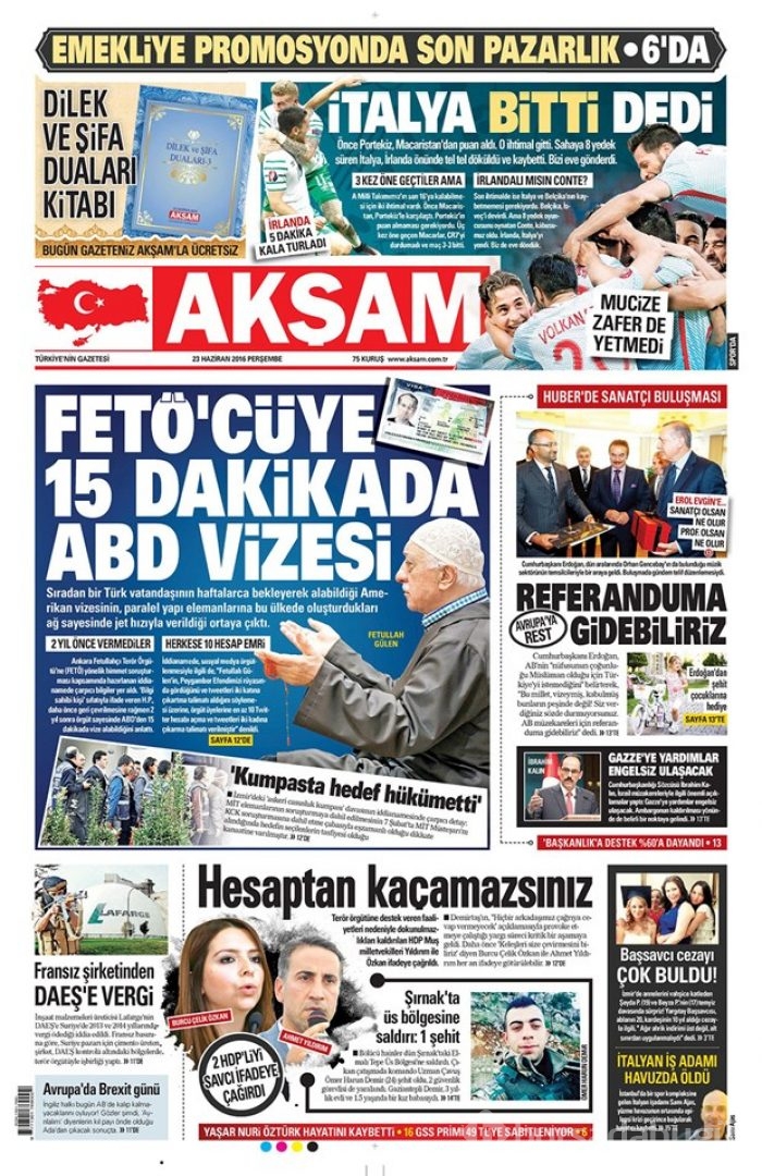 Günün gazete manşetleri - 23 Haziran 2016