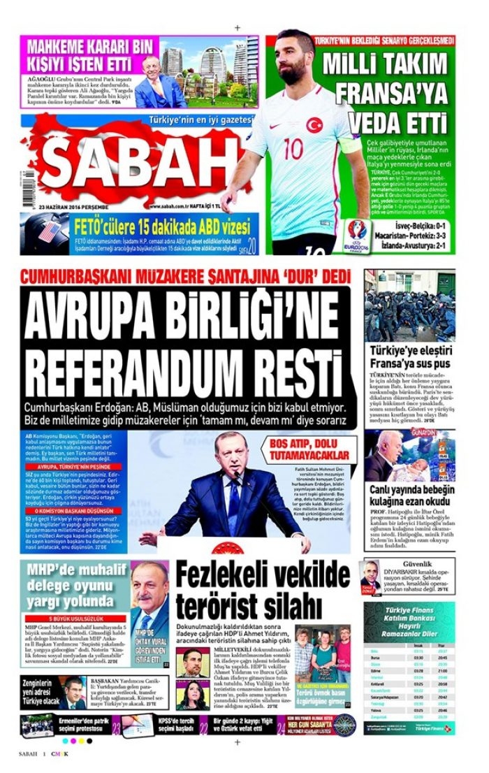 Günün gazete manşetleri - 23 Haziran 2016