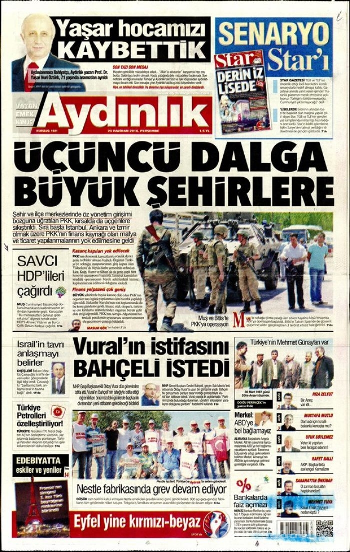 Günün gazete manşetleri - 23 Haziran 2016