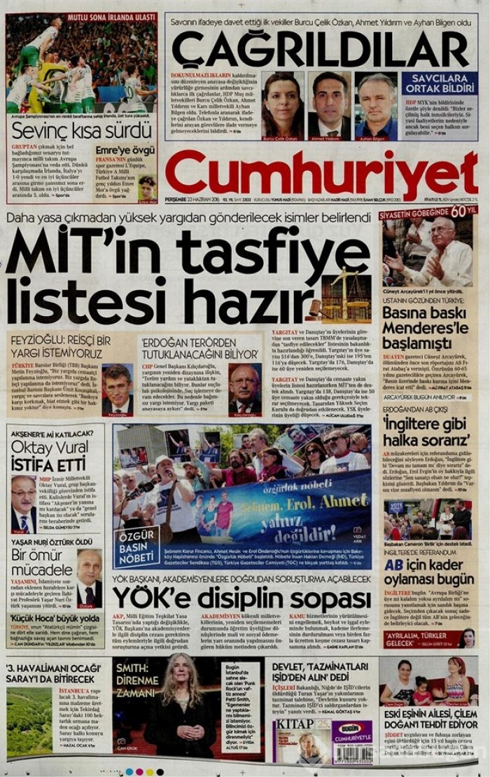 Günün gazete manşetleri - 23 Haziran 2016