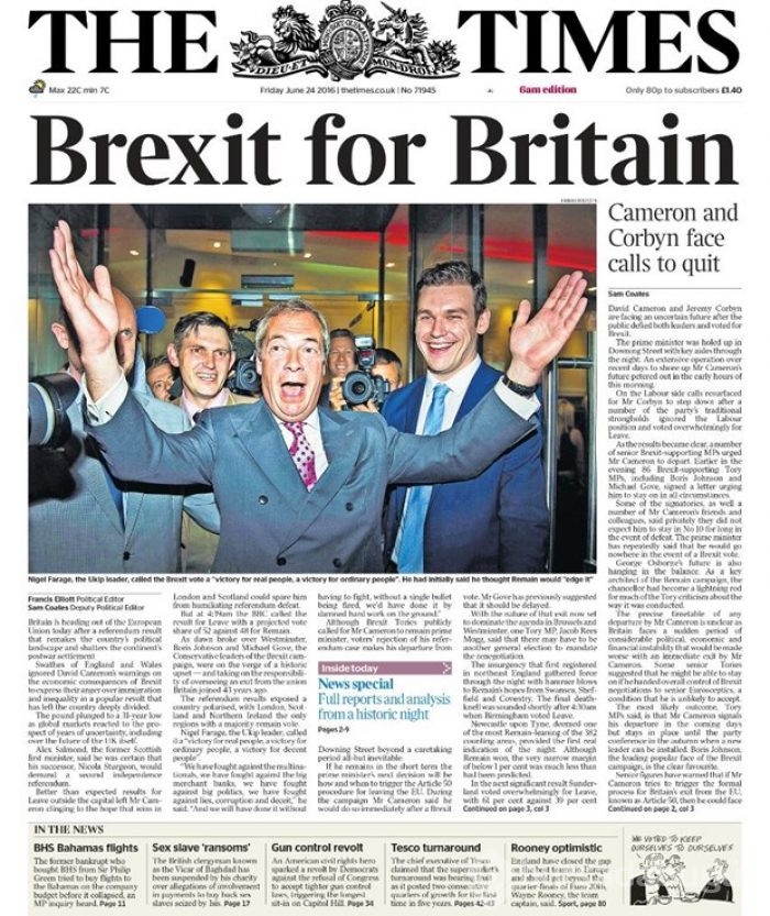İngiliz basını "Brexit"i böyle gördü:" See EU later!"