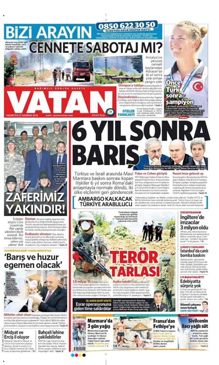 Günün gazete manşetleri (27 Haziran 2016)